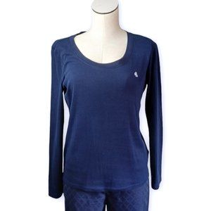 RALPH LAUREN • Large navy blue  top scoop neck long sleeve preppy casual women's